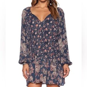Free People Lucky Loosey Blue Floral Tunic Dress Woman’s Small